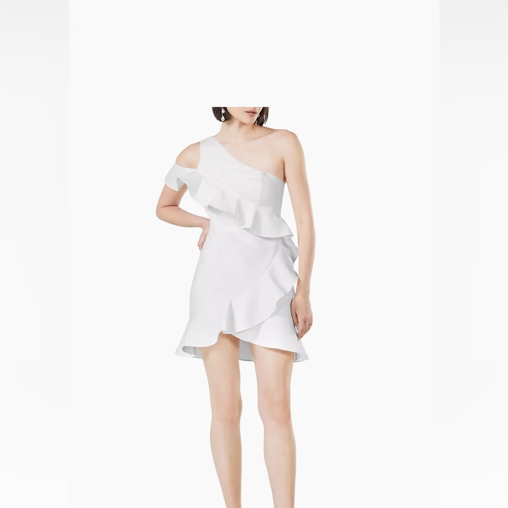 BCBG, White, One Shoulder, Ruffled Dress!